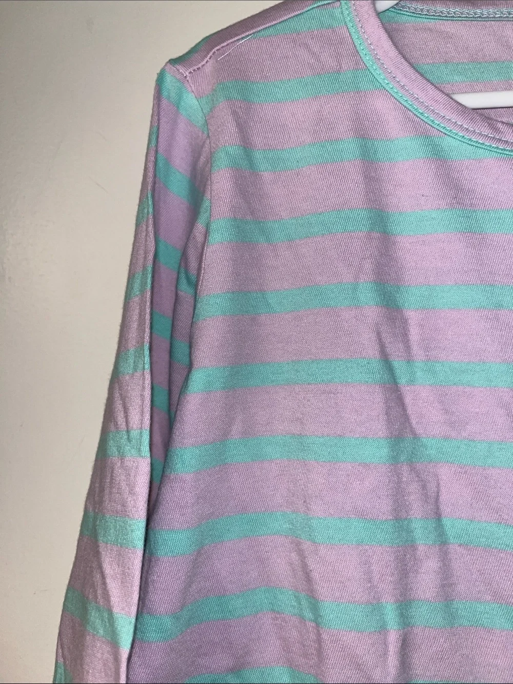 Crewcuts Mint and Lavender Striped Long-Sleeve Pocket Dress